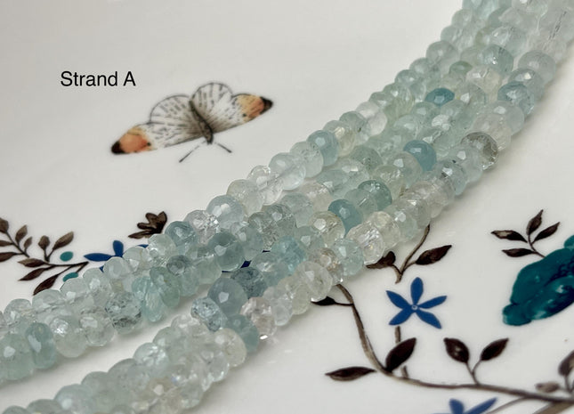 4-8 mm Natural Gemmy Blue Aquamarine Beads Natural Blue Color Faceted Rondelle Shape 8 Inches Strand #4689