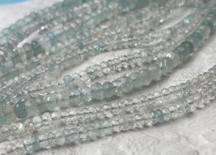 4-8 mm Natural Gemmy Blue Aquamarine Beads Natural Blue Color Faceted Rondelle Shape 8 Inches Strand #4689