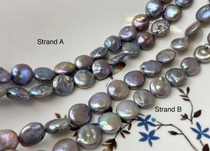 12-13 mm Dark Gray Color Coin Freshwater Pearl Beads Genuine High Luster Round Coin Shape Freshwater Coin Pearls C Grade #P3162