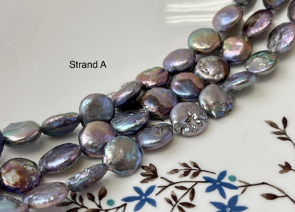 12-13 mm Dark Gray Color Coin Freshwater Pearl Beads Genuine High Luster Round Coin Shape Freshwater Coin Pearls C Grade #P3162