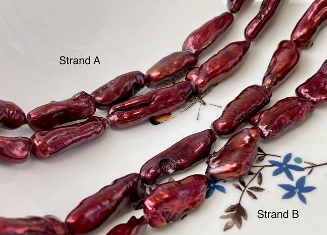 8-12x17-27 mm AA Burgundy Red Color Biwa Stick Freshwater Pearl Beads Genuine High Luster Biwa Stick Freshwater Pearl Beads #P3163
