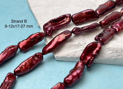 8-12x17-27 mm AA Burgundy Red Color Biwa Stick Freshwater Pearl Beads Genuine High Luster Biwa Stick Freshwater Pearl Beads #P3163