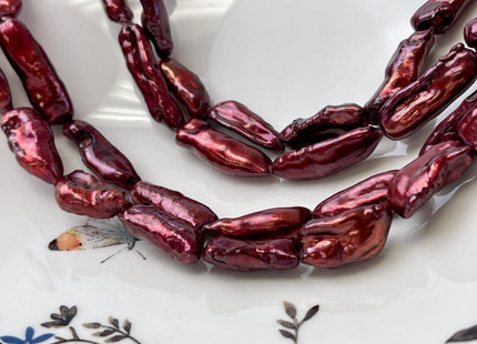 8-12x17-27 mm AA Burgundy Red Color Biwa Stick Freshwater Pearl Beads Genuine High Luster Biwa Stick Freshwater Pearl Beads #P3163