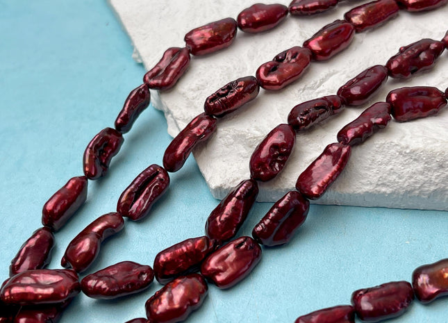 7-8x12-15 mm AA Burgundy Red Color Biwa Stick Freshwater Pearl Beads Genuine High Luster Biwa Stick Freshwater Pearl Beads #P3164