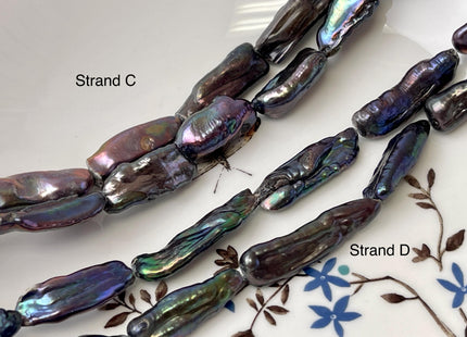 8-10x18-37 mm Rainbow Peacock Color Biwa Stick Freshwater Pearl Beads Genuine Super High Luster Unique Keshi Long Stick Pearl #P3168