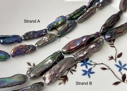 8-10x18-37 mm Rainbow Peacock Color Biwa Stick Freshwater Pearl Beads Genuine Super High Luster Unique Keshi Long Stick Pearl #P3168