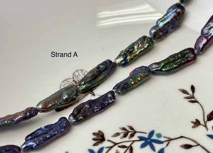 8-10x18-37 mm Rainbow Peacock Color Biwa Stick Freshwater Pearl Beads Genuine Super High Luster Unique Keshi Long Stick Pearl #P3168