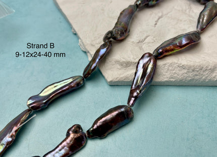 9-13x20-40 mm Rainbow Peacock Color Biwa Stick Freshwater Pearl Beads Genuine Super High Luster Unique Keshi Long Stick Pearl #P3165