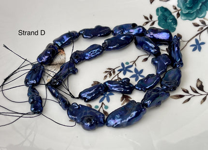7-12x17-30 mm Dark Bluish Purple Color Biwa Stick Freshwater Pearl Beads Genuine Super High Luster Unique Keshi Long Biwa Stick Pearl #P3169