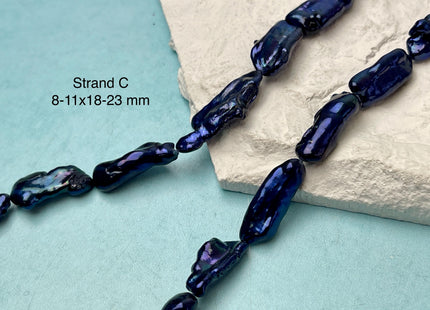 7-12x17-30 mm Dark Bluish Purple Color Biwa Stick Freshwater Pearl Beads Genuine Super High Luster Unique Keshi Long Biwa Stick Pearl #P3169