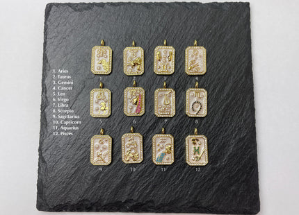 Astrology Zodiac Signs Charms for Necklace, 18K Gold Filled Charm Pendant With CZ, Antique Charms for Jewelry Making, One Piece #CR0079