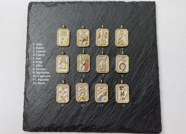 Astrology Zodiac Signs Charms for Necklace, 18K Gold Filled Charm Pendant With CZ, Antique Charms for Jewelry Making, One Piece #CR0079