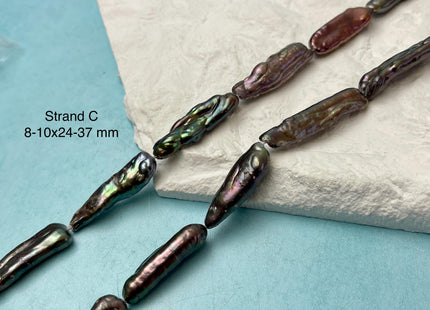 8-10x21-39 mm Rainbow Peacock Color Biwa Stick Freshwater Pearl Beads Genuine Super High Luster Unique Keshi Long Stick Pearl #P3170