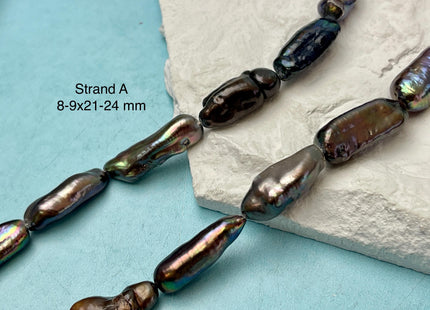 8-10x21-39 mm Rainbow Peacock Color Biwa Stick Freshwater Pearl Beads Genuine Super High Luster Unique Keshi Long Stick Pearl #P3170