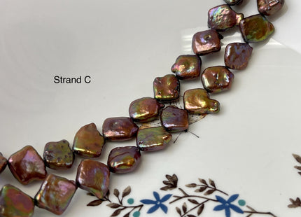 11-12 mm Brown Peacock W/ Iridescent Green Color Diamond Square Coin Shape Freshwater Pearl Beads Genuine High Luster Coin Pearl Bead #P3171