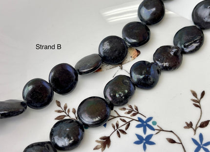 14-17 mm Black Color Freshwater Coin Pearl Beads Genuine Black Color Freshwater Round Thick Coin Freshwater Pearl Beads #P3174