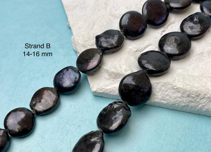 14-17 mm Black Color Freshwater Coin Pearl Beads Genuine Black Color Freshwater Round Thick Coin Freshwater Pearl Beads #P3174