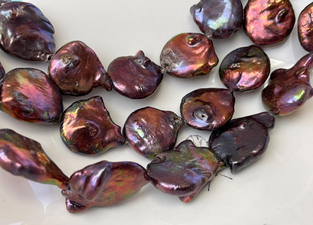 19-21 mm Dark Burgundy Peacock Color Large Jumbo Coin Freshwater Pearls Genuine Large Burgundy Freshwater Round Coin Pearl Beads #P3175