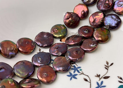 19-21 mm Dark Burgundy Peacock Color Large Jumbo Coin Freshwater Pearls Genuine Large Burgundy Freshwater Round Coin Pearl Beads #P3178