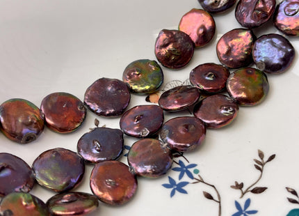 19-21 mm Dark Burgundy Peacock Color Large Jumbo Coin Freshwater Pearls Genuine Large Burgundy Freshwater Round Coin Pearl Beads #P3178