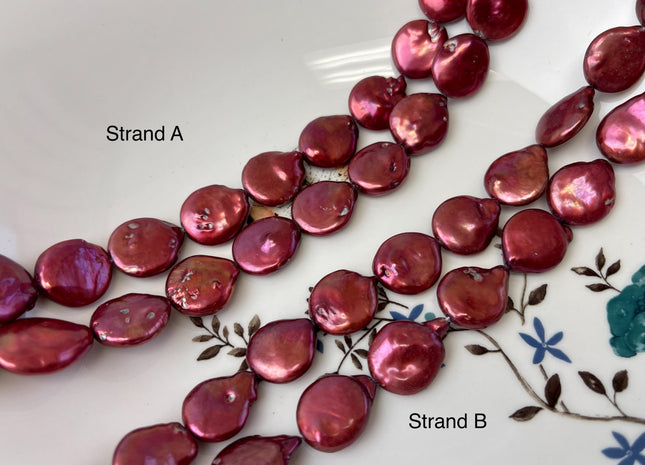13-15 mm Large Freshwater Coin Pearls Cranberry Color Genuine Freshwater Coin Pearls Limited Edition Cranberry Color Coin Beads #700