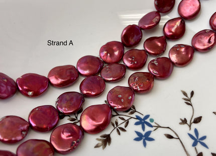 13-15 mm Large Freshwater Coin Pearls Cranberry Color Genuine Freshwater Coin Pearls Limited Edition Cranberry Color Coin Beads #700
