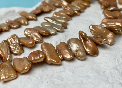 9-10x17-23 mm Brown Champagne Biwa Stick Freshwater Pearl Beads Genuine Cultured Center Drilled Biwa Freshwater Pearl Beads #P3016