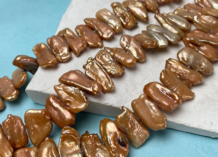 9-10x17-23 mm Brown Champagne Biwa Stick Freshwater Pearl Beads Genuine Cultured Center Drilled Biwa Freshwater Pearl Beads #P3016