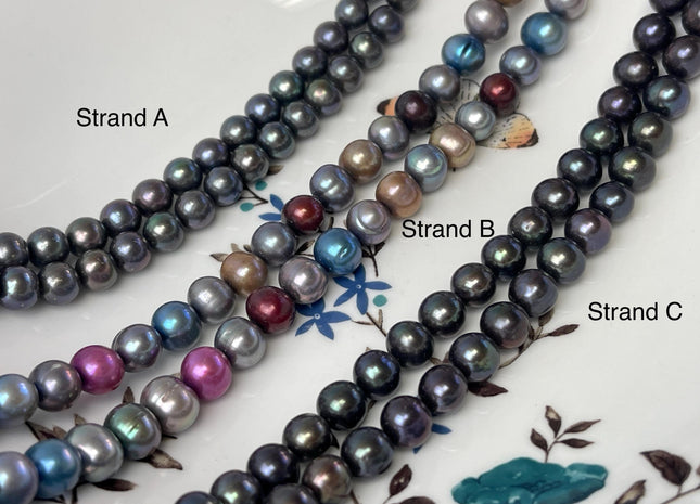 7-9 mm AA Dark Peacock or Multi Pink Blue Off Round or Potato Freshwater Pearls Genuine Very Rare High Luster Peacock Pearls #P3018