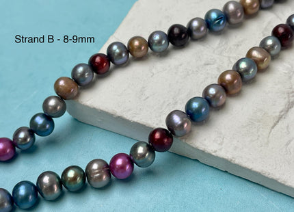 7-9 mm AA Dark Peacock or Multi Pink Blue Off Round or Potato Freshwater Pearls Genuine Very Rare High Luster Peacock Pearls #P3018