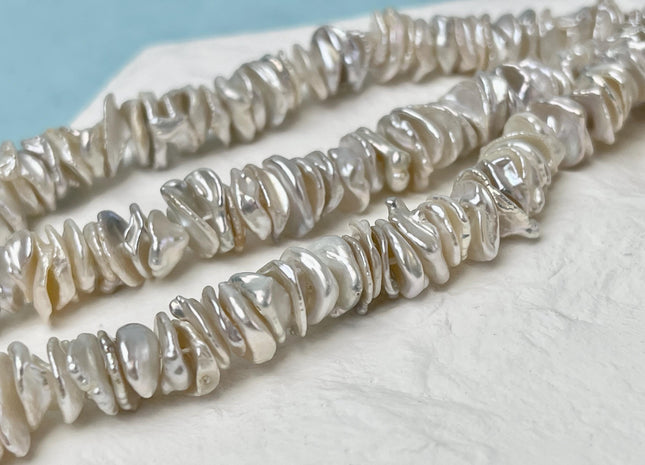 10 mm AAAA Very Rare Natural White Keshi Freshwater Pearl Beads Center Drilled High Luster Cornflakes Shape Keshi Chips Pearls #P3052