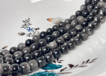 10 mm AAA Smooth Round Silvery Gray Black Eagle Eye Gemstones Natural Color Top Quality Round Eagle Eye Gemstone Loose Beads #4691