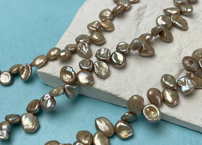 8-9x9-12 mm AA Light Taupe Keshi Freshwater Pearls Top Drilled Keshi Pearl Beads High Luster Genuine Freshwater Keshi Pearl Beads #P3022