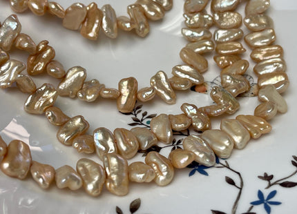 8-9x12-19 mm AA Light Champagne Biwa Stick Freshwater Pearl Beads Genuine Cultured Center Drilled Biwa Freshwater Pearl Beads #P3023