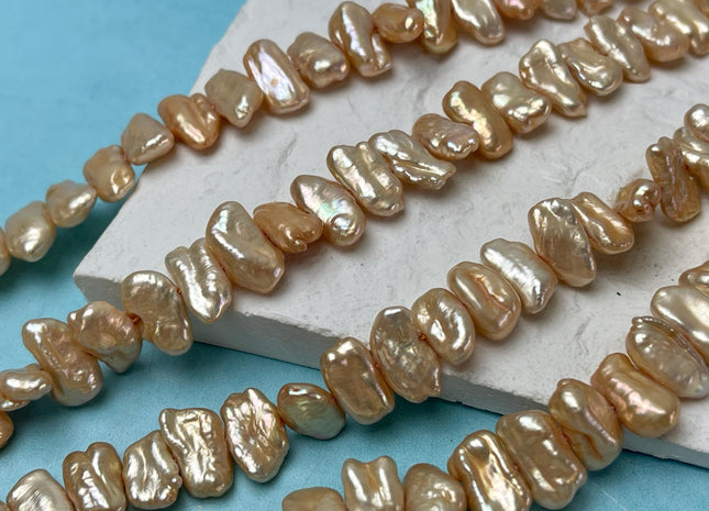 8-9x12-19 mm AA Light Champagne Biwa Stick Freshwater Pearl Beads Genuine Cultured Center Drilled Biwa Freshwater Pearl Beads #P3023