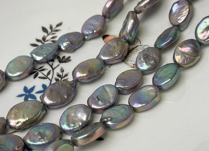 11-12x14-18 mm AA Lavender Gray Peacock Freshwater Oval Coin Pearls Genuine Oval Coin Freshwater Pearl Beads #P3026