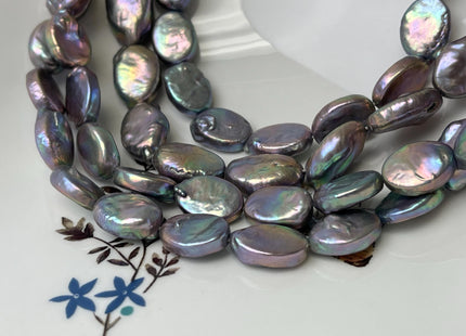 11-12x14-18 mm AA Lavender Gray Peacock Freshwater Oval Coin Pearls Genuine Oval Coin Freshwater Pearl Beads #P3026