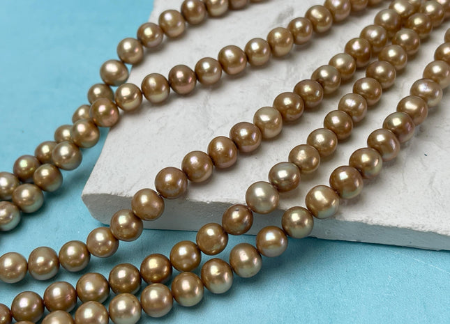7-7.5 mm Taupe Champagne Brown Color Off Round Freshwater Pearl Beads Genuine Cultured Freshwater Pearl Beads Off Round Pearl Beads #P3027