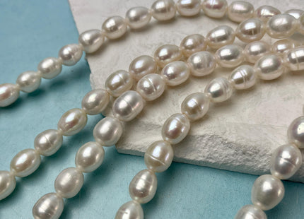 10x12 mm AA Large Hole Half Strand Natural White Freshwater Rice Oval Pearl Beads Hole Size 1.2mm Genuine Freshwater Pearls #P2281