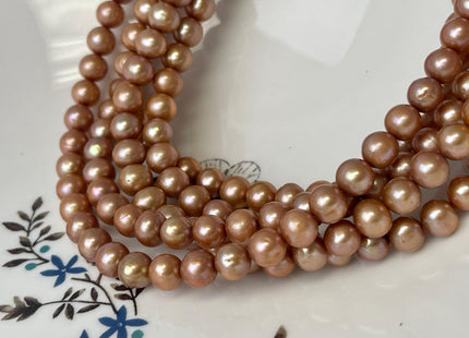 6-7 mm Taupe Champagne Brown Color Off Round Freshwater Pearl Beads Genuine Cultured Freshwater Pearl Beads Off Round Pearl Beads #P2602