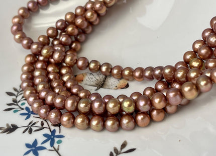 6-7 mm Taupe Champagne Brown Color Off Round Freshwater Pearl Beads Genuine Cultured Freshwater Pearl Beads Off Round Pearl Beads #P2602