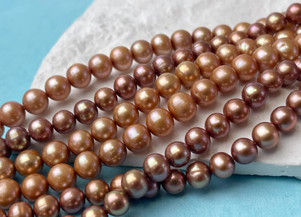 6-7 mm Taupe Champagne Brown Color Off Round Freshwater Pearl Beads Genuine Cultured Freshwater Pearl Beads Off Round Pearl Beads #P2602