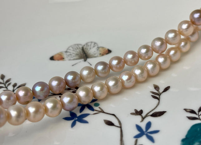 7 mm AAA Natural Mixed Mauve Peach Pink Color Off Round Freshwater Pearl Beads Genuine Natural Freshwater Round Pearls 57 Pieces #P3039
