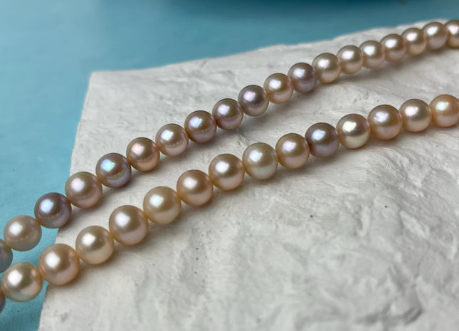 7 mm AAA Natural Mixed Mauve Peach Pink Color Off Round Freshwater Pearl Beads Genuine Natural Freshwater Round Pearls 57 Pieces #P3039