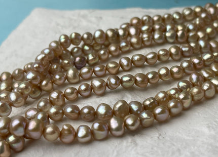 5-5.5 mm AAA Beige Champagne Color Nugget Shape Freshwater Pearl Beads Genuine High Luster Freshwater Pearls 77 Beads #P3041