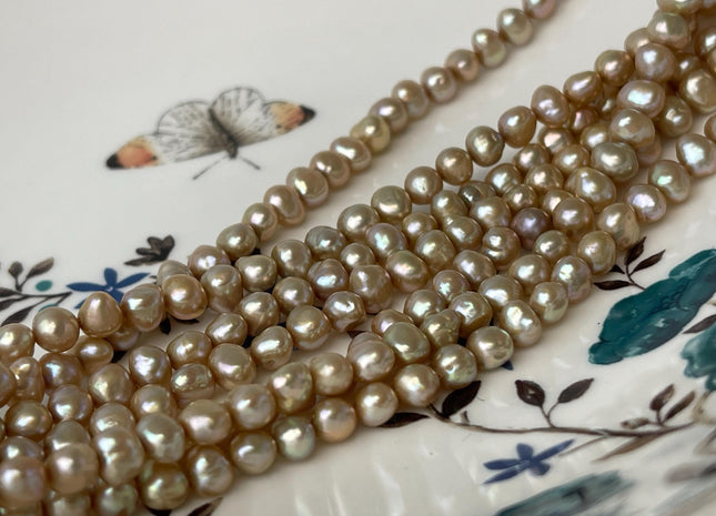 5-5.5 mm AAA Beige Champagne Color Nugget Shape Freshwater Pearl Beads Genuine High Luster Freshwater Pearls 77 Beads #P3041