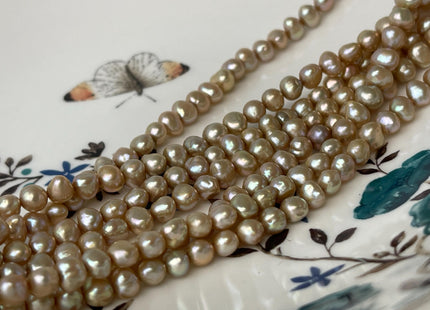 5-5.5 mm AAA Beige Champagne Color Nugget Shape Freshwater Pearl Beads Genuine High Luster Freshwater Pearls 77 Beads #P3041