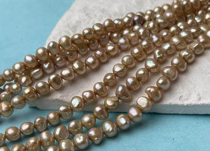 5-5.5 mm AAA Beige Champagne Color Nugget Shape Freshwater Pearl Beads Genuine High Luster Freshwater Pearls 77 Beads #P3041