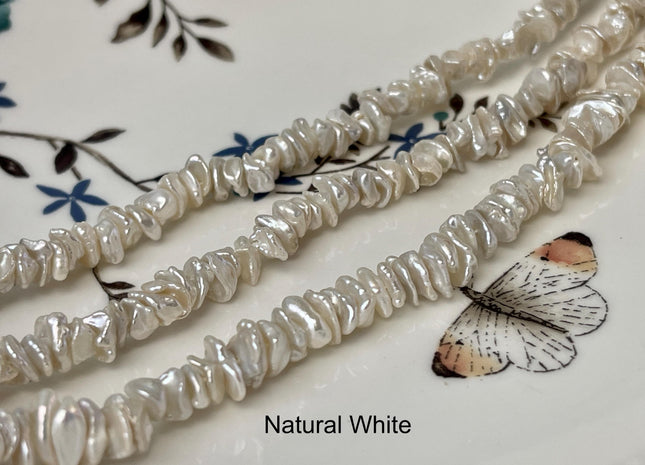 7 mm AAA Very Rare Natural White Keshi Freshwater Pearl Beads Center Drilled Cornflakes Shape Keshi Chips Pearls #P3051