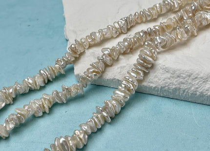 7 mm AAA Very Rare Natural White Keshi Freshwater Pearl Beads Center Drilled Cornflakes Shape Keshi Chips Pearls #P3051
